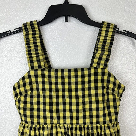 Asos Collusion Dress Size 0 Yellow Black Gingham Tiered Sleeveless Midi - Picture 3 of 14